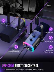 Gaming USB/XLR Dynamic Microphone Kit With Boom Arm Stand With Headphone Jack/Mute/RGB,For Live-Streaming,Recoding,Podcast,Video PC-FIFINE AM8T - Black - View 10