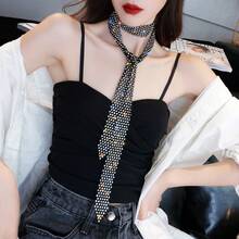 Exaggerated Shiny Multi-Row Rhinestone Long Tassel Collarbone Chain For Women, Internet Celebrity Personality Neckband, Black Vintage Necklace