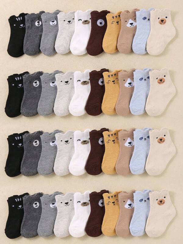 20/10/6 pares de calcetines de bebé lindos con patrones de osos de dibujos animados, calcetines unisex para niños y niñas, calcetines de osito pequeño cómodos y de estilo sencillo, adecuados para usar en las cuatro estaciones, 0-36 meses, calcetines de bebé, calcetines recién nacidos, calcetines de niño pequeño, calcetines de bebé, decoración de Halloween, regalo de Acción de Gracias, Navidad y Navidad