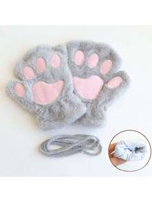 1pc Cat Paw Design Half Finger Gloves, Warm & Cute Accessory, Practical Winter Warmer, Birthday Party Gift, Daily Use, Creative Gift For Girlfriend