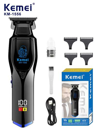 Kemei Tondeuse à cheveux électrique sans fil Kemei KM-1556 pour hommes, tondeuse rechargeable USB, machine à couper les cheveux avec lame DLC, tondeuse électrique pour barbier et usage domestique