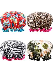 1 pieza Gorro de ducha de doble capa a la moda y resistente al agua, con estampado, adecuado para uso diario de mujeres