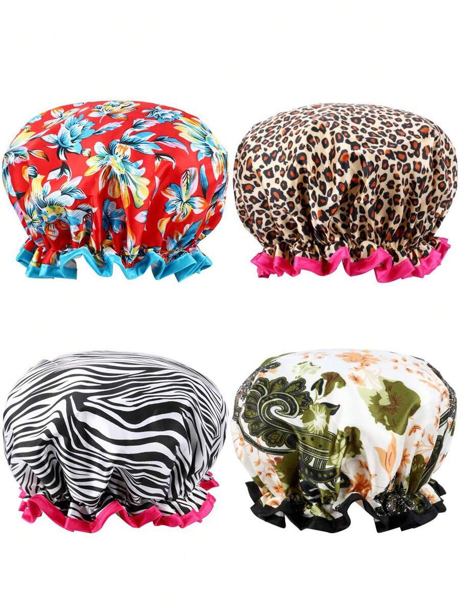 1 pieza Gorro de ducha de doble capa a la moda y resistente al agua, con estampado, adecuado para uso diario de mujeres