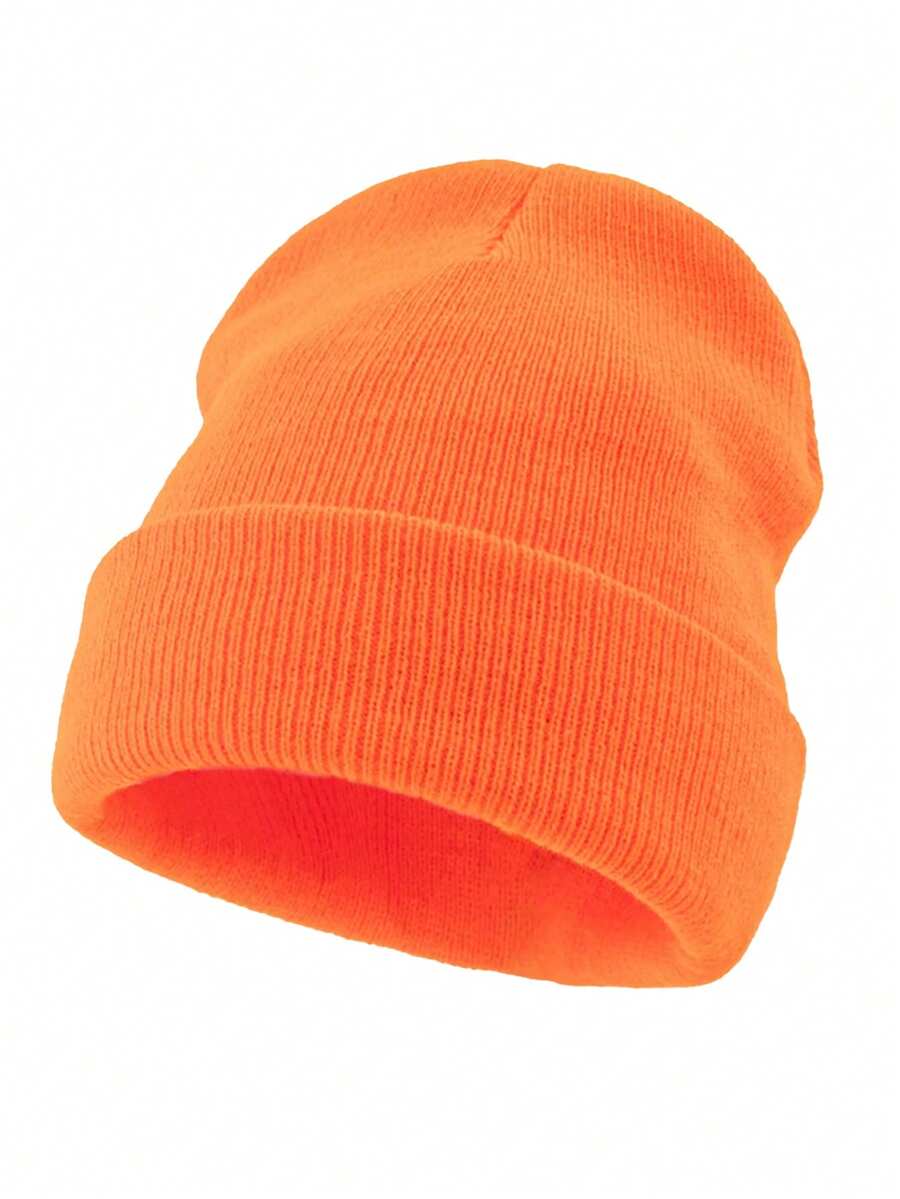 1 pieza Gorro de punto de unicolor unisex para exteriores, adecuado para uso diario en invierno - Naranja - Ver 1