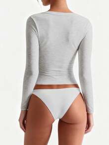 XLLAIS Women's Soft & Comfortable Cotton V-Neck Long Sleeve Casual T-Shirt, Gray - Dark Grey - View 5