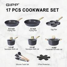 GiPP 17/18/21/22 Piece Ceramic Pots And Pans Set Non Stick - Nonstick Cookware Set, Healthy Kitchen Cooking Set With Frying Pans, Saucepans - 深灰色 - 查看 12