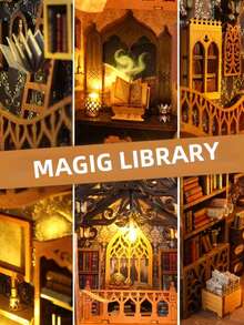 DIY 书角套件，3D 木制书架插入装饰书挡模型套件，DIY 圣诞书角套件微型娃娃屋与青少年装饰物品书架木制家居装饰礼物 - 不含电池和工具 - 彩色 - 查看 7