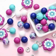 70pcs Colorful Flower Silicone Bead Set - Ideal For DIY Crafting Keychains, Necklaces, Bracelets, Decorative Pens, Jewelry And Pendants