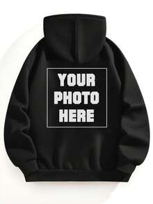 هودي رجالي مخصص مطبوع للمقاسات الكبيرة، قم بتحميل صورة لشخص تحبه/صديق/عائلة/منظر طبيعي/حيوان أليف، مناسب للخريف والشتاء - الأسود - مشاهدة 1