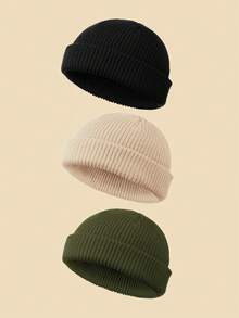 3pcs Baby Solid Color Simple Beanie, Soft Comfortable Warm Knit Hat, Gift For Autumn/Winter - Multicolor - View 6
