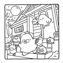 34pages (FLUFFY SPOOKY )Christmas Decoration,Toys, Exquisite Spiral Binding Adult And Adolescent Stress Relief Coloring Book, Includes Cute Horror Creatures, Death Gods, Ghosts, Monsters, Skulls, Bats, And Comfortable And Relaxing Haunted House Scenes