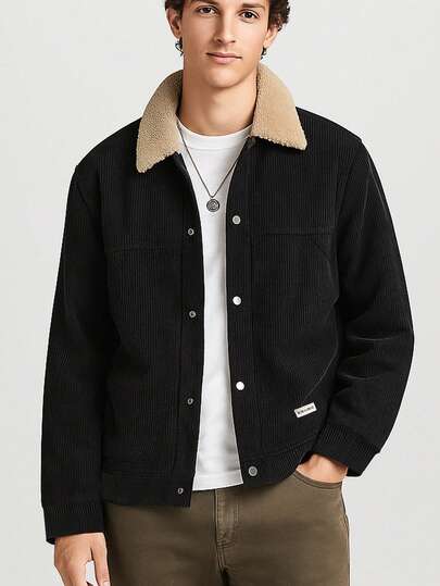 Herren Winter Fleece gefütterte Jacke, lässiger modischer Cord Mantel