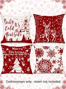 4pcs Velvet-Like Soft Christmas Santa Claus, Christmas Numbers, Reindeer, Snowman, Snowflake Decorative Pillow Covers, Hypoallergenic Polyester Material, Hidden Zipper, No Filling, Suitable For Home Decor, Living Room, Throw Pillow Cases, Cushion Covers, Sofa Decorative Pillows, Home Decor Pads