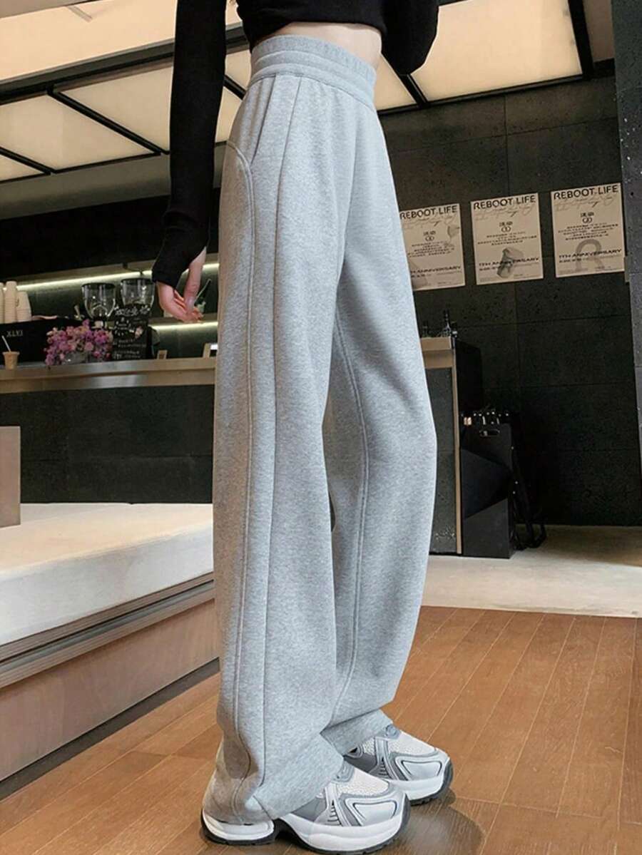青少年女孩灰色宽松运动裤休闲街头风格，13-16岁青少年运动装 - 灰色 - 查看 1