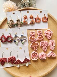 Autumn Fox, Pumpkin, Maple Leaf, Mushroom Soft Clay Molds, High Precision Cutting Molds For DIY Creative Decorations Like Earrings, Brooches, Pendants, Keychains, Handmade Polymer Clay Earring & Pendant Making Kit, Holiday Gift