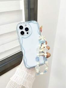 奶油纹理波浪边纯色防震手机壳，配有手工串珠手链，适用于 17pro/17Air/17/17promax16/11/16pro/16plus/16promax/16e/15Promax/13/14/12/XS/XR/7G/8P、13、14、Galaxy S24、Galaxy S24+、Galaxy S24 Ultra、Galaxy S22 - 淺藍色 - 查看 2
