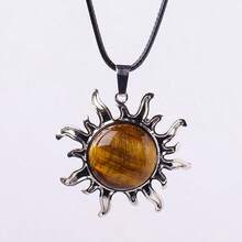 1 Stück Natürlicher Kristall Sonnenanhänger Halskette, Unisex Natürlicher Stein Lederband Schmuck, spirituelles Geschenk zu Weihnachten und Geburtstag