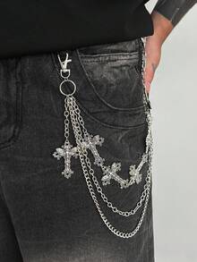 1 件时尚朋克简约十字架吊坠裤链，男士嘻哈迷人珠宝，适合裤子装饰夏季、学校秋冬配饰万圣节服装，适合青少年、青年、男士、休闲、户外、运动、度假、毕业礼物、生日、日常穿着 - 銀色 - 查看 4