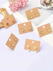 Earring Display Card, Kraft Paper Blank Jewelry Label, 4.5*3.2cm/1.77*1.26in, Writable DIY Packing, Stud Storage Card For Retail And Handmade Jewelry Price Tags (Brown, Black, White) - Jewelry Making Display And Packaging Supplies Back To School