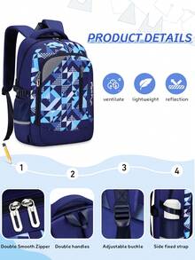 1 pezzo Set di zaino alla moda con stampa argyle, design a scomparti multipli di grande capacità, chiusura con doppia cerniera, tasche laterali per bottiglia d'acqua e ombrello, adatto per uso quotidiano e viaggi, zaino in poliestere resistente all'acqua, regalo per il ritorno a scuola e il Natale