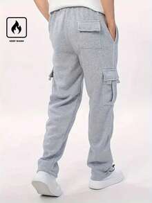 Men's Casual Slim Fit Straight Leg Pants, Thermal Lined Warm Trousers For Autumn/Winter - Grey - View 4