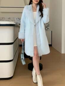 Women's Luxury Solid Color Faux Fur Long Collar Coat, An Ideal Choice For Winter - Baby Blue - View 3