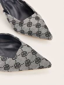 Nuevos tacones de gatito de punta cerrada con estampado floral cómodos - Negro y gris - Ver 4