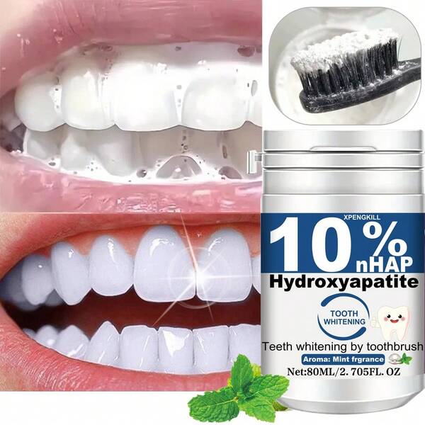 Hydroxyapatite Tooth Powder – 10% NHAP, Remineralizing & Deep Cleaning, Brightens Teeth, Fresh Breath, Alcohol-Free, Ideal For Daily Use & Travel