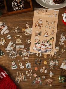 6 pegatinas planas, serie de villancicos nocturnos de nieve, pegatinas decorativas de bricolaje con tema de ilustración navideña para scrapbooking