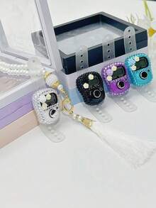 1 Set 6mm 99 Beads Muslim Prayer Beads With Rhinestone Flower Decorated Counter, 11x11x2cm Elegant Gift Box In Pink/Blue/Purple/Black/White, Luxurious Accessory For Belief & Prayer Counting