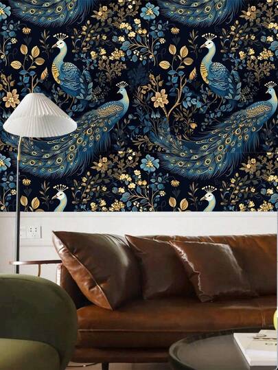 Peacock Pattern Peel And Stick Wallpaper, Waterproof Renovation Plant Wall Sticker, Removable Beautiful Mural, Home Decor, Wall Art, Wall Decor, 17.7 Inches*6.5/9.8 Feet