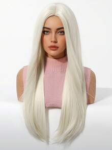 26英寸长直发假发，带刘海，高品质自然层次感合成耐热假发，适合女性节日派对、旅行、日常佩戴，自然性感休闲运动学院风角色扮演耐热假发，也可作为万圣节、圣诞节礼物、送给女朋友的礼物。 - 米色 - 查看 4