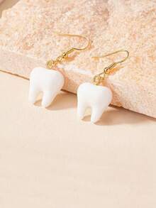 1 Pair Cute Tooth Design Dangle Earrings, Suitable For Daily Wear, Party Accessories, Fun And Fashionable, A Must-Have Item For Everyone