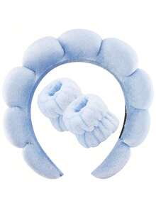 Set de 5 piezas de diadema y muñequera de lujo súper suaves de fibra, diadema para lavado facial, diadema para maquillaje, diadema para cuidado de la piel, diadema de esponja de terciopelo mullido, scrunchie de toalla de rizo suave y absorbente, adecuado para cuidado de la piel, desmaquillaje, baño, para mujeres y niñas