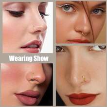 Nhẫn mũi sáng bóng, vòng tròn 316L bằng thép không gỉ titan, vòng mũi đôi 18G, trang sức xỏ khuyên CZ có bản lề, nhẫn bấm vách ngăn, khuyên tai sụn, khuyên tai xoắn ốc, khuyên vành tai, 8mm, 10mm kèm hộp quà tặng - Bộ 3 khuyên mũi tròn liền mạch - Xem 4