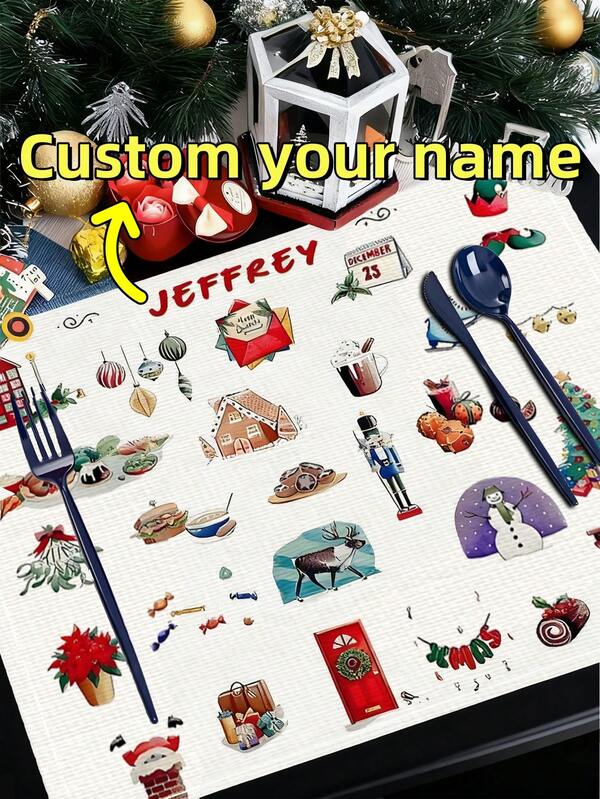 1pc Customizable Animal & Letter Design Personalized Name Placemat, ABC Desk Mat, Name Placemat, Laminated Placemat, Easy To Clean Placemat, Linen Material 32*42cm, Suitable For Dining Room, Living Room, Indoor