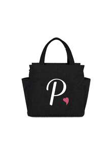 Insulating Lunch Bag, Letter Print Women Cooler Handbags Student Thermal Lunch Bags, For Work Canvas Food Tote Bag, High-Capacity Thermal Bag, For Women Insulated Refrigerated Lunch Box Bag, Picnic Bag, Fridge Bag Name Initials Letter Pattern Cooler Lunch Box ,Ice Pack Food Storage Bag For Traveling Portable Waterproof Bag Insulated Lunch Bag Lunchbox