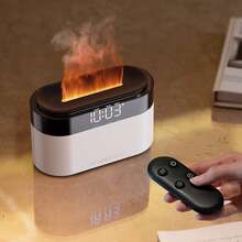 150ml Colorful Flame Humidifier With Smart Clock LED Display, USB Essential Oil Aroma Diffuser With Auto Shut-Off & Timer & Remote Control, Time Display Alarm Clock Setting Air Humidifier Diffuser,Aroma Diffuser For Home,Bedroom
