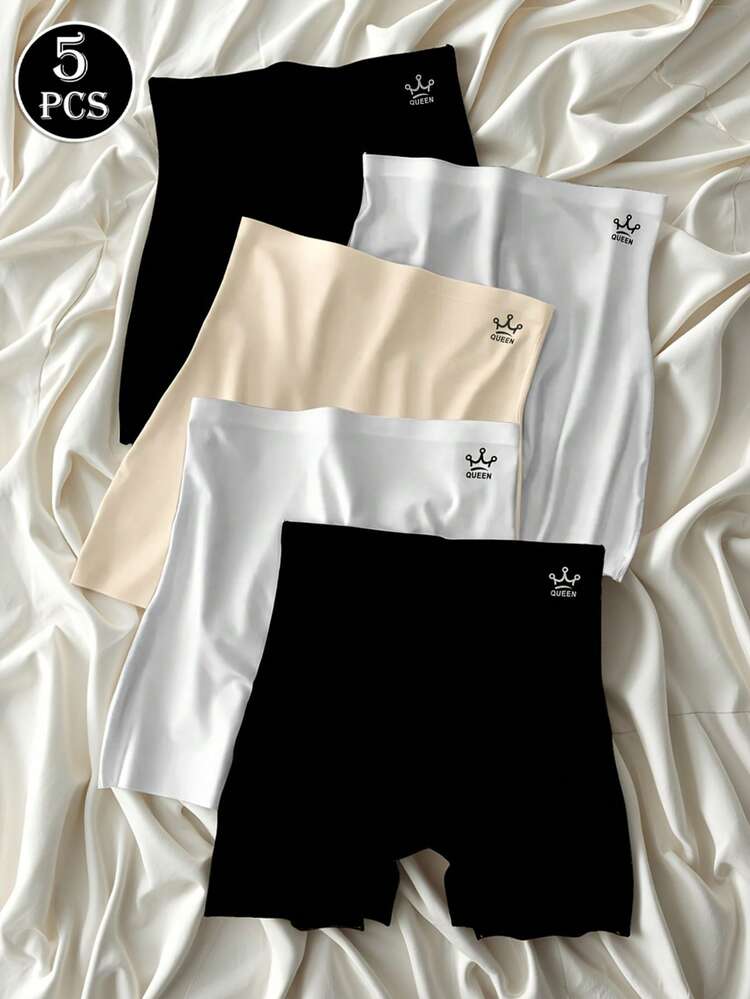 5pcs/Pack Women High-Waist Comfort Elegant Minimalist Solid Color & Printed Breathable Seamless Slip-Proof Shaping Panties - Mixed color - View 12