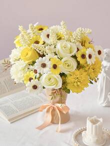 1/3 Bunga Buatan, Mawar Sutra, Daisy, Buket Dandelion, Cocok untuk Pernikahan, Dekorasi Rumah, Pesta, Hiasan Meja. - Kuning - View 3