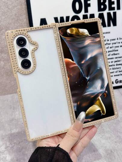 1 pieza Funda de teléfono con borde de doble cara de rhinestone - Funda protectora de TPU con borde de doble cara de rhinestone y placa trasera de acrílico, material de alta calidad, adecuada para Samsung Galaxy Z Fold 7, Z Fold 6, Z Fold 5, Z Flip7FE, Z Flip 6, Z Flip 5, Z Fold 4