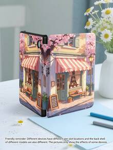 Kobo Protective Case, Kindle Cover Featuring A Coffee Shop Beneath Cherry Blossoms, Minimalist Classic Design, Magnetic Cover With Sleep/Wake Function, Romantic Gift, Compatible With Kindle Paperwhite, Kobo Clara Colour/BW 2024, Kobo Clara 2E. Suitable For Both Men And Women When Travelling Or Out And About To Protect E-Readers From Damage, And Ideal For Bedtime Reading