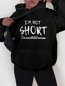 Women Casual Hoodie With Slogan Print Cozy Knit Pullover With  Pocket Long Sleeve Machine Washable Perfect For Fall Winter Handmade Slogan Women Hoodie Autumn-Winter Men Size S-3XL - 黑色 - 查看 2