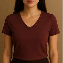 Kit Of 4 Basic V-Neck Short Sleeve Ribbed Blouses - Black, White, Military Green, Wine - View 5