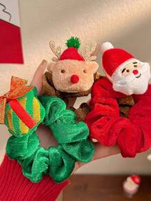 1 pieza Scrunchie con diseño de reno de Navidad, árbol de Navidad, Papá Noel, accesorio de pelo elástico para mujer, adorno lindo, decoración del hogar, decoraciones navideñas, decoración de habitación de invierno