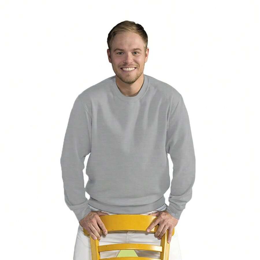 Mens Long Sleeve Crew Neck Sweatshirt Top (Light Oxford) - Grey - View 1
