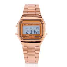 Rectangular Watch With Stainless Steel Strap And Gold Digital LED Backlight - 玫瑰金 - 查看 4