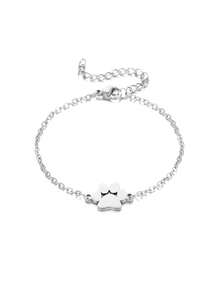 Customized Cute Paw Print Heart-Shaped Bracelet, Personalized Pet Memorial Gift With Name Engraved, Cat Dog Paw Bracelet, Animal-Friendly Jewelry - Silver Dog Paw - View 8