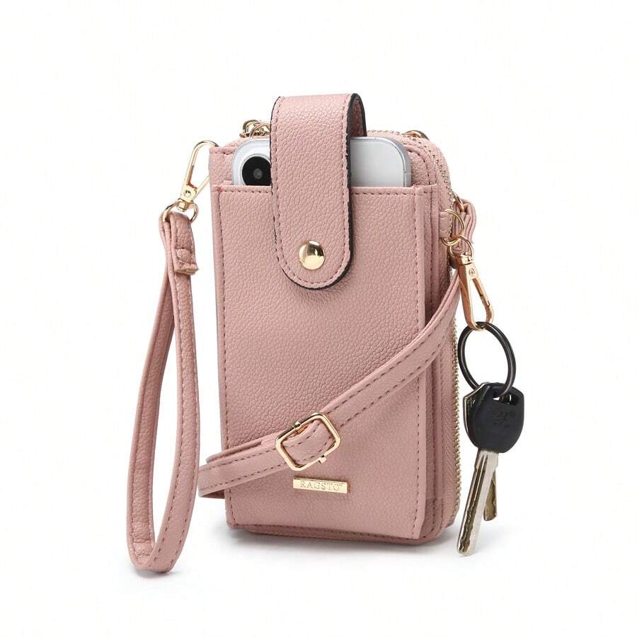 Bolso cruzado para mujer con soporte para llaves y ventana transparente, bolso multifunción antirrobo con correa ajustable para uso diario - Rosa - Ver 1
