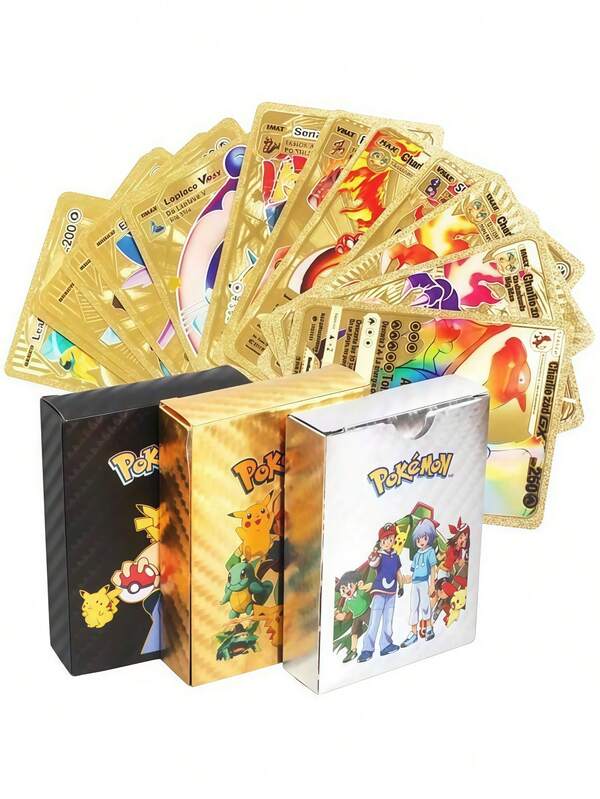 The Outer Packaging Is Randomly Sent With English Cute Gold Foil Cards Vmax  Pocket Monster Cards Entertainment Card Collection Battle Card Ornaments Creative Gifts Anime Characters Kawaii Birthday Gifts Christmas Halloween Game Gift Sets Desktop Ornaments Room Decoration The Outer Packaging Is Randomly